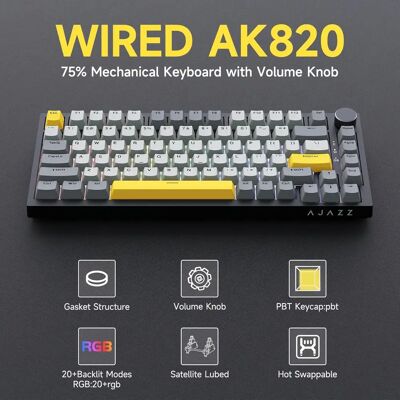 Ajazz AK820 Kabelgebundene Mechanische Tastatur mit CNC-Drehregler, 81 Tasten Gasket-Montage, Hot-Swap, Hintergrundbeleuchtung, für PC/MAC Ajazz AK820 Kabelgebundene Mechanische Tastatur mit CNC-Drehregler, 81 Tasten Gasket-Montage, Hot-Swap, Hintergrundbeleuchtung, für PC/MAC