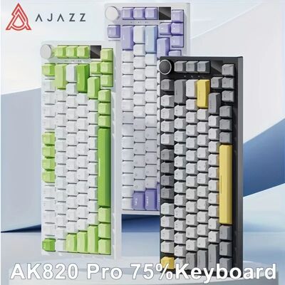 AJAZZ Ak820pro 3-Modi Custom Mechanische Tastatur - RGB, PBT, TFT - Schwarz Grau Gelb AJAZZ Ak820pro 3-Modi Custom Mechanische Tastatur - RGB, PBT, TFT - Schwarz Grau Gelb