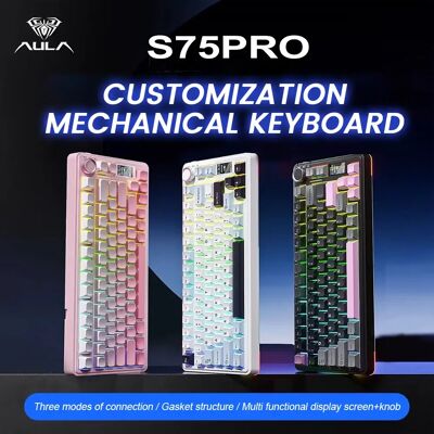 AULA S75 Pro Gaming Mechanische Tastatur, 75 % Hot-Swap-fähige RGB-Hintergrundbeleuchtung, 4000 mAh, PBT-Tastenkappen, kabellose Tastatur mit LED-Bildschirmknopf AULA S75 Pro Gaming Mechanische Tastatur, 75 % Hot-Swap-fähige RGB-Hintergrundbeleuchtung, 4000 mAh, PBT-Tastenkappen, kabellose Tastatur mit LED-Bildschirmknopf
