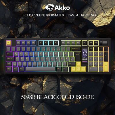 Akko 5098B Kabellose mechanische Gaming-Tastatur in Schwarz und Gold mit TFT-Bildschirm, vertikalem Knopf, 96 Tasten, Hot-Swap-fähige RGB-Gaming-Dichtung mit Hintergrundbeleuchtung Akko 5098B Kabellose mechanische Gaming-Tastatur in Schwarz und Gold mit TFT-Bildschirm, vertikalem Knopf, 96 Tasten, Hot-Swap-fähige RGB-Gaming-Dichtung mit Hintergrundbeleuchtung