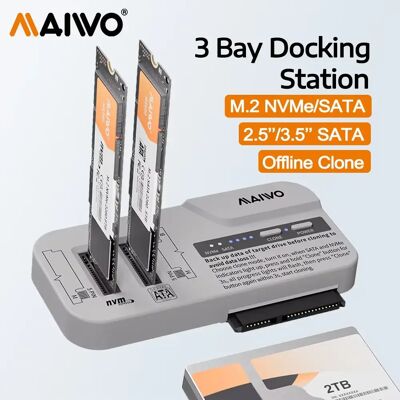 MAIWO 3-Bay Dockingstation M.2 NVMe SATA SSD-Gehäuse & 2,5 3,5 Zoll SATA HDD-Gehäuse Unterstützt 30TB/8TB Adapter für Offline-Klonen MAIWO 3-Bay Dockingstation M.2 NVMe SATA SSD-Gehäuse & 2,5 3,5 Zoll SATA HDD-Gehäuse Unterstützt 30TB/8TB Adapter für Offline-Klonen