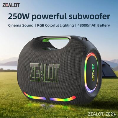 ZEALOT-ZE21 250 W tragbarer Bluetooth-Lautsprecher, hohe Lautstärke, wasserdicht, 48000 mAh, kabelloser TWS-Subwoofer, unterstützt USB/TF/AUX, RGB-Licht ZEALOT-ZE21 250 W tragbarer Bluetooth-Lautsprecher, hohe Lautstärke, wasserdicht, 48000 mAh, kabelloser TWS-Subwoofer, unterstützt USB/TF/AUX, RGB-Licht