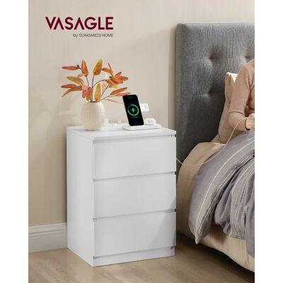 VASAGLE Nachttisch, Beistelltisch, 3 Schubladen, abgeschrägte Kante, 2 AC-Steckdosen, 2 USB-Anschlüsse, Wohnzimmer, Schlafzimmer VASAGLE Nachttisch, Beistelltisch, 3 Schubladen, abgeschrägte Kante, 2 AC-Steckdosen, 2 USB-Anschlüsse, Wohnzimmer, Schlafzimmer