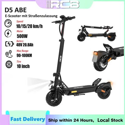 E‑Scooter RCB D5 Klappbarer Erwachsenen‑Elektroroller mit Straßenzulassung ABE‑Zulassung, 500W bürstenloser Motor, 48V 20,8 Ah / 27 Ah Akku, 90‑140 km Reichweite, 20 km/h, 3 Fahrstufen, 10 Zoll Reifen E‑Scooter RCB D5 Klappbarer Erwachsenen‑Elektroroller mit Straßenzulassung ABE‑Zulassung, 500W bürstenloser Motor, 48V 20,8 Ah / 27 Ah Akku, 90‑140 km Reichweite, 20 km/h, 3 Fahrstufen, 10 Zoll Reifen