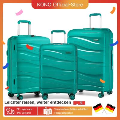 KONO 3-teiliges Kofferset mit TSA Schloss & 4 Rollen, Polypropylen Hartschalenkoffer, Reisekoffer S/M/L Handgepäck KONO 3-teiliges Kofferset mit TSA Schloss & 4 Rollen, Polypropylen Hartschalenkoffer, Reisekoffer S/M/L Handgepäck