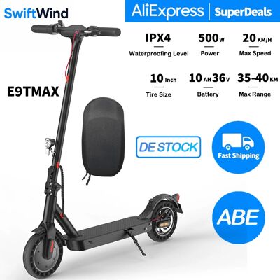 SwiftWind E9TMAX 10-Zoll Elektroroller 500W 36V10Ah 35-40km Reichweite Wabenreifen Hinterradfederung City-Pendler-E-Scooter (ABE) mit App SwiftWind E9TMAX 10-Zoll Elektroroller 500W 36V10Ah 35-40km Reichweite Wabenreifen Hinterradfederung City-Pendler-E-Scooter (ABE) mit App