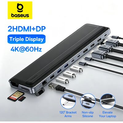 Baseus EH3 12-in-1 USB C Hub HDMI DP 4K 60Hz Triple Display 3.2 für MacBook Laptop PD 100W Typ C HUB mit Ständer Dockingstation Baseus EH3 12-in-1 USB C Hub HDMI DP 4K 60Hz Triple Display 3.2 für MacBook Laptop PD 100W Typ C HUB mit Ständer Dockingstation