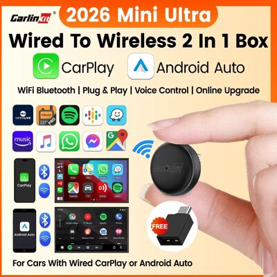 Mini Ultra 3 CarlinKit 5.0 Wireless-Adapter, kabelloses CarPlay, Android Auto für OEM-Auto, Plug & Play, WiFi, Bluetooth, automatische Verbindung Mini Ultra 3 CarlinKit 5.0 Wireless-Adapter, kabelloses CarPlay, Android Auto für OEM-Auto, Plug & Play, WiFi, Bluetooth, automatische Verbindung