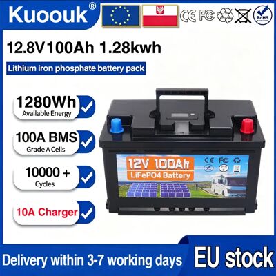 Kuoouk 12V 350Ah 200Ah 150Ah 100Ah Lithium-Eisenphosphat-Batteriepack mit integriertem 100A BMS, mit Kälteschutz, geeignet für Wohnmobile, Camping, Solaranlagen und den Heimgebrauch Kuoouk 12V 350Ah 200Ah 150Ah 100Ah Lithium-Eisenphosphat-Batteriepack mit integriertem 100A BMS, mit Kälteschutz, geeignet für Wohnmobile, Camping, Solaranlagen und den Heimgebrauch
