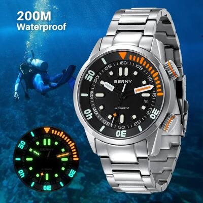 BERNY Automatische Taucheruhr für Herren, superleuchtende 20ATM-Taucherarmbanduhr, Original Top Sapphire Swim Sport mechanische Herrenuhr BERNY Automatische Taucheruhr für Herren, superleuchtende 20ATM-Taucherarmbanduhr, Original Top Sapphire Swim Sport mechanische Herrenuhr
