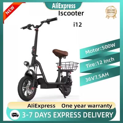 IScooter I-12 - Erwachsenen-Elektrofahrrad - 500W Motor - 36V 7,5Ah Akku - 12-Zoll-Reifen - Mit Sitz und Korb, E-Bike IScooter I-12 - Erwachsenen-Elektrofahrrad - 500W Motor - 36V 7,5Ah Akku - 12-Zoll-Reifen - Mit Sitz und Korb, E-Bike