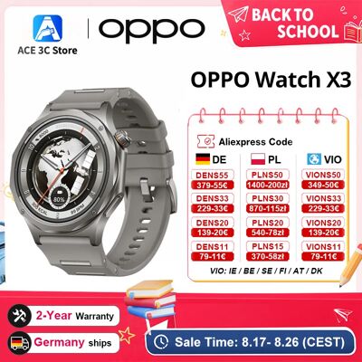 EU-Version OPPO Watch X3 Smartwatch mit Wear OS by Google, 16 Tage Akkulaufzeit, SpO2-Blutsauerstoffmessung, IP69, Google Wallet EU-Version OPPO Watch X3 Smartwatch mit Wear OS by Google, 16 Tage Akkulaufzeit, SpO2-Blutsauerstoffmessung, IP69, Google Wallet