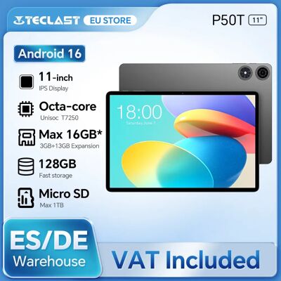 Teclast P50T Android 16 Tablet 11" 90Hz Gemini AI Max 16GB(3+13) RAM 128GB ROM Unisoc T7250 8-Kern GPS Widevine L1 Tablet-PC Typ-C Teclast P50T Android 16 Tablet 11" 90Hz Gemini AI Max 16GB(3+13) RAM 128GB ROM Unisoc T7250 8-Kern GPS Widevine L1 Tablet-PC Typ-C