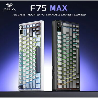 AULA F75 MAX mechanische Gaming-Tastatur, 75 % verkabelt/Bluetooth/2,4 G, Hot-Swap-RGB-E-Sport-Tastatur mit TFT-Bildschirm für PC/Mac AULA F75 MAX mechanische Gaming-Tastatur, 75 % verkabelt/Bluetooth/2,4 G, Hot-Swap-RGB-E-Sport-Tastatur mit TFT-Bildschirm für PC/Mac 