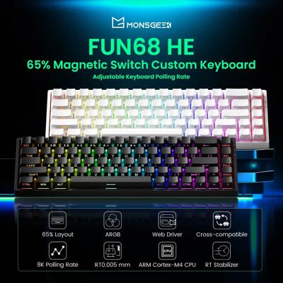 Akko MonsGeek FUN68 HE Magnetische Tastatur 65 % Rapid Trigger 0,005 mm 8000 Hz ARGB USB/Wireless Gaming Custom Keyboard für Gamer Akko MonsGeek FUN68 HE Magnetische Tastatur 65 % Rapid Trigger 0,005 mm 8000 Hz ARGB USB/Wireless Gaming Custom Keyboard für Gamer