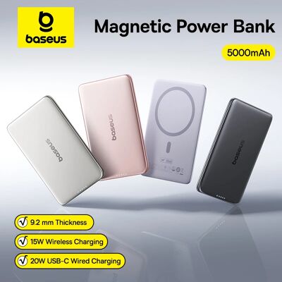 Baseus 5000 mAh magnetische Powerbank, 15 W, kabellos, 20 W, kabelgebunden, dünn, kartengröße, schlanke tragbare Powerbank für iPhone 17 Samsung Baseus 5000 mAh magnetische Powerbank, 15 W, kabellos, 20 W, kabelgebunden, dünn, kartengröße, schlanke tragbare Powerbank für iPhone 17 Samsung