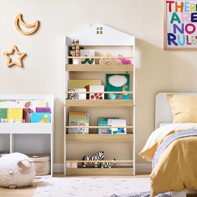 SoBuy KMB121-WN Bücherregal Kinder Aufbewahrungsregal mit 4 Ablagen für Bücher und Deko Kinderzimmer Möbel WeißNatur 60x130x15 SoBuy KMB121-WN Bücherregal Kinder Aufbewahrungsregal mit 4 Ablagen für Bücher und Deko Kinderzimmer Möbel WeißNatur 60x130x15