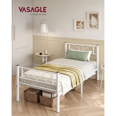 VASAGLE Bett 90 x 200 cm, Gästebett, Einzelbett aus Metall, Bettgestell, Bettrahmen, Metallbett, einfache Montage VASAGLE Bett 90 x 200 cm, Gästebett, Einzelbett aus Metall, Bettgestell, Bettrahmen, Metallbett, einfache Montage