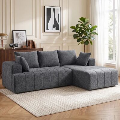 HOMCOM Ecksofa L-Form 256 cm Boneless Sofa mit Schlaffunktion Modular 3 Sitzer Couch mit Kissen, Chenille-Optik, Keine Montage, für Wohnzimmer, Gästezimmer, Grau HOMCOM Ecksofa L-Form 256 cm Boneless Sofa mit Schlaffunktion Modular 3 Sitzer Couch mit Kissen, Chenille-Optik, Keine Montage, für Wohnzimmer, Gästezimmer, Grau