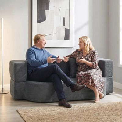 HOMCOM Schlafsofa 2-Sitzer Bodensofa Klappbar, 190 cm Sofa Bett ohne Gestell mit Armlehnen & 2 Kissen, Bequeme Schlafcouch mit Chenille-Optik für Wohnzimmer, Schlafzimmer, Dunkelgrau HOMCOM Schlafsofa 2-Sitzer Bodensofa Klappbar, 190 cm Sofa Bett ohne Gestell mit Armlehnen & 2 Kissen, Bequeme Schlafcouch mit Chenille-Optik für Wohnzimmer, Schlafzimmer, Dunkelgrau