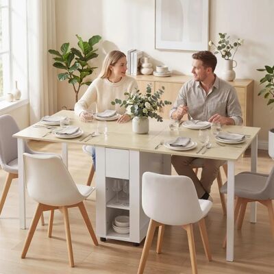 HOMCOM Esstisch Klappbar, Küchentisch mit 2 Schubladen, 4 Ablagen für bis zu 6 Personen, Moderner Klapptisch mit Holzbeinen, Esszimmertisch für Esszimmer, Küche, 168,2 x 85 x 73 cm, Natur und Weiß HOMCOM Esstisch Klappbar, Küchentisch mit 2 Schubladen, 4 Ablagen für bis zu 6 Personen, Moderner Klapptisch mit Holzbeinen, Esszimmertisch für Esszimmer, Küche, 168,2 x 85 x 73 cm, Natur und Weiß