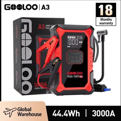 GOOLOO A3 Starthilfe mit Luftkompressor, 3000 A tragbarer Autobatterie-Booster (9,0 Gas/6,5 l Diesel) mit 150 PSI Auto-Shutoff Ti GOOLOO A3 Starthilfe mit Luftkompressor, 3000 A tragbarer Autobatterie-Booster (9,0 Gas/6,5 l Diesel) mit 150 PSI Auto-Shutoff Ti