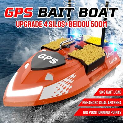 LOKEEVAN V802PRO Köderboot zum Karpfenangeln mit GPS-Doppelantenne, 4 Trichter und Lichtern, Fernbedienung bis zu 500 m LOKEEVAN V802PRO Köderboot zum Karpfenangeln mit GPS-Doppelantenne, 4 Trichter und Lichtern, Fernbedienung bis zu 500 m