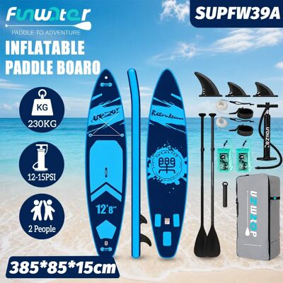 funwater SUP Doppel-Wasserstation-Board, aufblasbares Stand-Up-Paddle-Board, 385 * 85 * 15 cm, extra großes und breites Design, doppelte Paddel, doppeltes Sicherheits-Fußseil, doppelte wasserdichte funwater SUP Doppel-Wasserstation-Board, aufblasbares Stand-Up-Paddle-Board, 385 * 85 * 15 cm, extra großes und breites Design, doppelte Paddel, doppeltes Sicherheits-Fußseil, doppelte wasserdichte