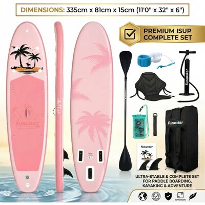Funwater 11ft 32" Pinkes Palm-Design Aufblasbares Stand-Up-Paddle-Board Kajaksitz Wasserdichte Handytasche ISUP Komplettset SUP für Erwachsene Funwater 11ft 32" Pinkes Palm-Design Aufblasbares Stand-Up-Paddle-Board Kajaksitz Wasserdichte Handytasche ISUP Komplettset SUP für Erwachsene
