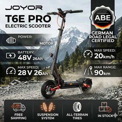 ABE-Zertifizierter & Straßenzugelassener JOYOR T6E PRO E-Scooter, 48V 26AH Hochleistungsakku, Faltbar Tragbar, Vordere und Hintere Blinker, Urbaner Pendler-Elektroroller für Straßenzugelassenes Fahren ABE-Zertifizierter & Straßenzugelassener JOYOR T6E PRO E-Scooter, 48V 26AH Hochleistungsakku, Faltbar Tragbar, Vordere und Hintere Blinker, Urbaner Pendler-Elektroroller für Straßenzugelassenes Fahren