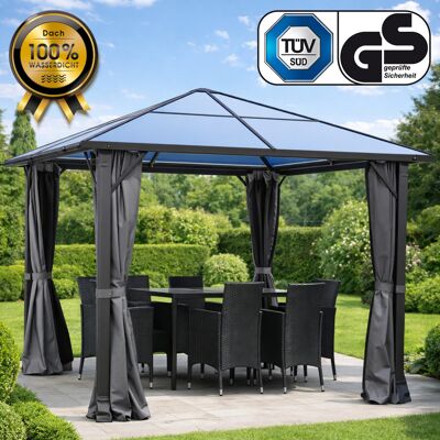 Brast Alu Pavillon PREMIUM mit festem Dach 3x3m beige Brast Alu Pavillon PREMIUM mit festem Dach 3x3m beige