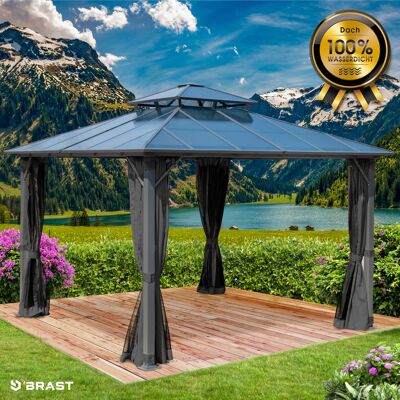 Brast Alu Pavillon PAGODE 3,5x3,5m dunkelgrau mit Moskitonetz Brast Alu Pavillon PAGODE 3,5x3,5m dunkelgrau mit Moskitonetz