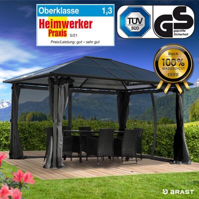 Brast Alu Pavillon PREMIUM mit festem Dach 3x4m grau Brast Alu Pavillon PREMIUM mit festem Dach 3x4m grau