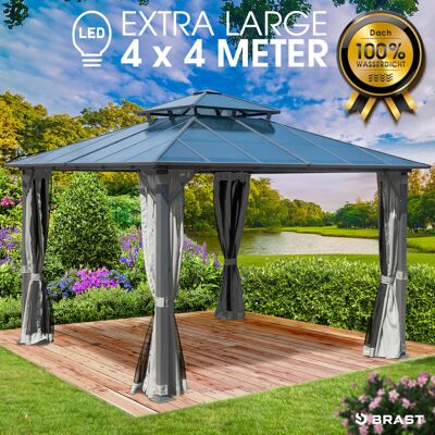 Brast Alu Pavillon PAGODE 4x4m hellgrau mit Moskitonetz Brast Alu Pavillon PAGODE 4x4m hellgrau mit Moskitonetz
