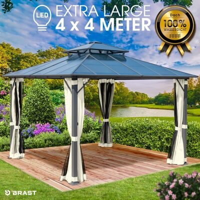 Brast Alu Pavillon PAGODE 4x4m beige mit Moskitonetz Brast Alu Pavillon PAGODE 4x4m beige mit Moskitonetz
