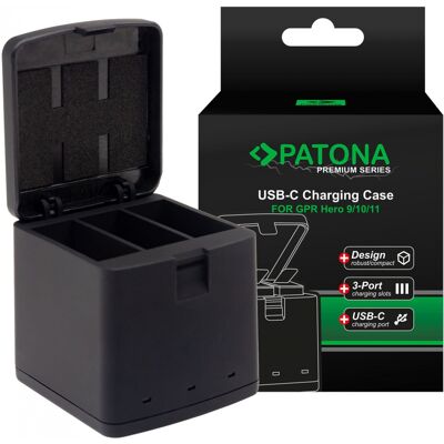 PATONA Premium Ladebox 3 Akkus GoPro Hero 9/10/11/12 inkl. USB-C Kabel PATONA Premium Ladebox 3 Akkus GoPro Hero 9/10/11/12 inkl. USB-C Kabel