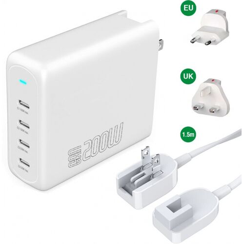 4smarts Ladegerät GaN Flex Pro 200W 4x USB-C Anschlüsse weiß