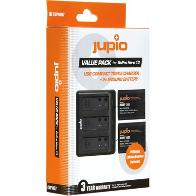 Jupio Value Pack: 2x Enduro HERO13 + USB Triple Charger Jupio Value Pack: 2x Enduro HERO13 + USB Triple Charger
