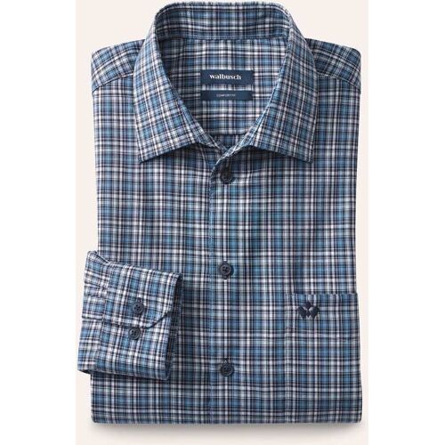 Walbusch Extraglatt-Hemd Tropical, Comfort Fit#noch offen: Größenlauf, Farbe Blau, 47/48, reine, bügelfreie Baumwolle aus Flammengarnen Herren