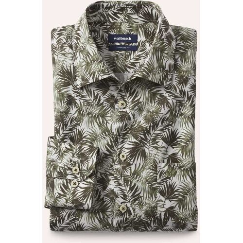 Walbusch Extraglatt-Hemd Tropical, Comfort Fit#noch offen: Größenlauf, Farbe Grün, 39/40, reine, bügelfreie Baumwolle aus Flammengarnen Herren