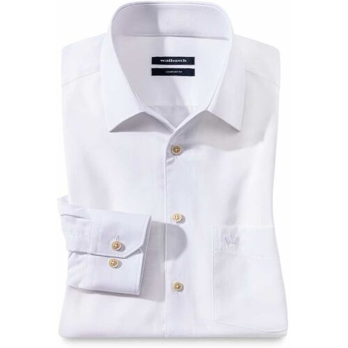 Walbusch Extraglatt-Hemd Tropical, Comfort Fit, Farbe Weiß, 51/52, reine, bügelfreie Baumwolle aus Flammengarnen Herren