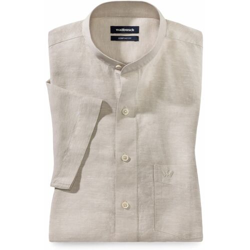 Walbusch Stehkragen-Leinenhemd, Comfort Fit, Farbe Beige, 43/44, luftig durch Leinen knitterarm durch Baumwolle Herren