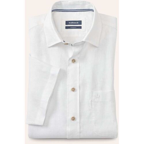 Walbusch Pures Leinen Hemd, Comfort Fit#noch offen: Größenlauf, Farbe Weiß, 47/48, kühlendes Leinen mit Kent-Kragen Herren