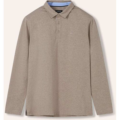 Walbusch Langarmpolo aus Baumwollmix, noch offen: Größenlauf, Farbe Beige, 48, elastischer Baumwollmix feines Melangegarn Herren