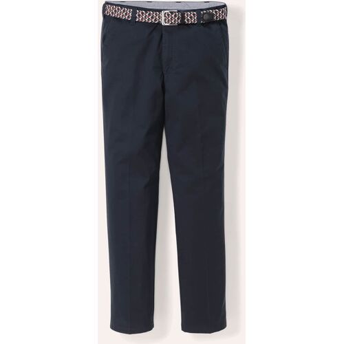 Walbusch Extraglatt Stretchbund-Chino, Regular Fit#normale Größen#schlanke Größen#untersetzte Größen, Farbe Blau, 30, inklusive passendem Gürtel mit Hemdenstopper Herren