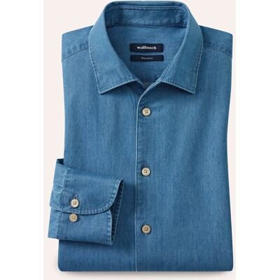 Walbusch Leichtes Jeans-Hemd, Regular Fit#noch offen: Größenlauf, Farbe Blau, 43/44, reine Baumwolle Relax-Kragen ohne Knopf Herren Walbusch Leichtes Jeans-Hemd, Regular Fit#noch offen: Größenlauf, Farbe Blau, 43/44, reine Baumwolle Relax-Kragen ohne Knopf Herren