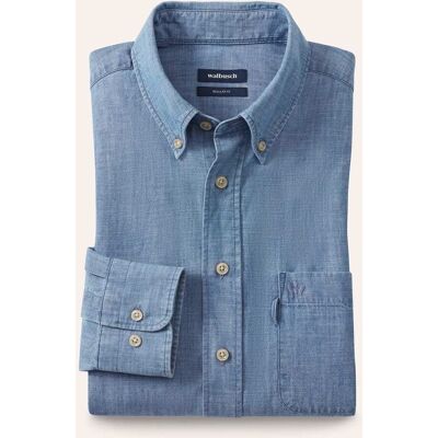 Walbusch Chambray-Hemd, Regular Fit#noch offen: Größenlauf, Farbe Blau, 45/46, reine Baumwolle Kent-Kragen Button-down Herren Walbusch Chambray-Hemd, Regular Fit#noch offen: Größenlauf, Farbe Blau, 45/46, reine Baumwolle Kent-Kragen Button-down Herren