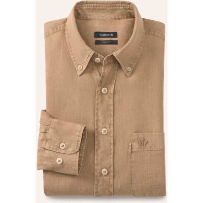 Walbusch Pures Leinen Hemd Überfärber, Regular Fit#noch offen: Größenlauf, Farbe Beige, 45/46, 100% kühlendes Leinen Kent-Kragen Button-down Herren Walbusch Pures Leinen Hemd Überfärber, Regular Fit#noch offen: Größenlauf, Farbe Beige, 45/46, 100% kühlendes Leinen Kent-Kragen Button-down Herren