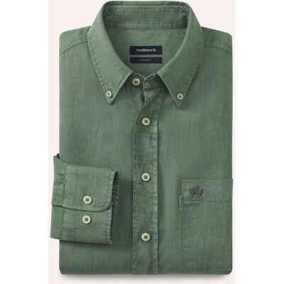 Walbusch Pures Leinen Hemd Überfärber, Regular Fit#noch offen: Größenlauf, Farbe Grün, 47/48, 100% kühlendes Leinen Kent-Kragen Button-down Herren Walbusch Pures Leinen Hemd Überfärber, Regular Fit#noch offen: Größenlauf, Farbe Grün, 47/48, 100% kühlendes Leinen Kent-Kragen Button-down Herren