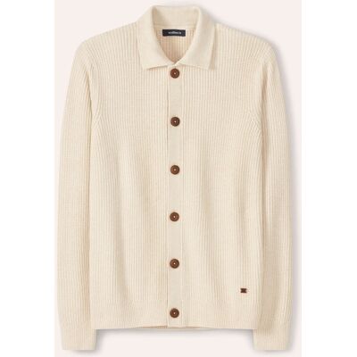 Walbusch Gerippter Polo-Cardigan, normale Größen, Farbe Weiß, 48, Herren Walbusch Gerippter Polo-Cardigan, normale Größen, Farbe Weiß, 48, Herren
